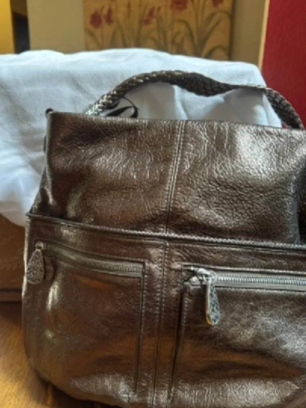 Brighton Bronze Metallic Leather Hobo Shoulder Bag